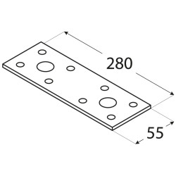 Plochá spojka 280x55mm, 2,5mm pozink, počet dier s priemerom 5mm-36ks, 11mm-4ks Plochá spojka 280x55mm, 2,5mm pozink, počet dier s priemerom 5mm-36ks, 11mm-4ks